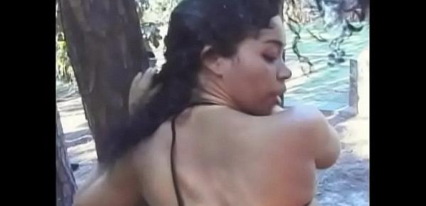  Babes Maria and Sandra by the trees lick twat and use dildo to fuck pussy after rim job